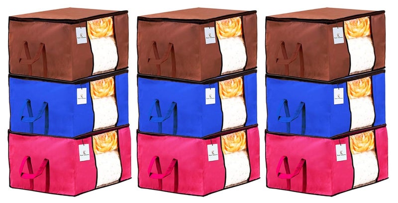 Kuber Industries Kuber Industries Underbed Storage Bag Storage Organiser Blanket Cover Set of 9 PinkRoyal BlueDark Brown Extra Large SizeCTKTC23899  - Image 1