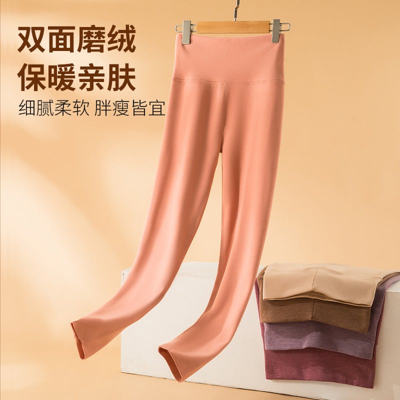 High Waist Seamless Slim Inner Wear Warm Leggings Solid Color Double-Sided Brushed Fleece-Lined Thickened Women'S Winter - Image 3