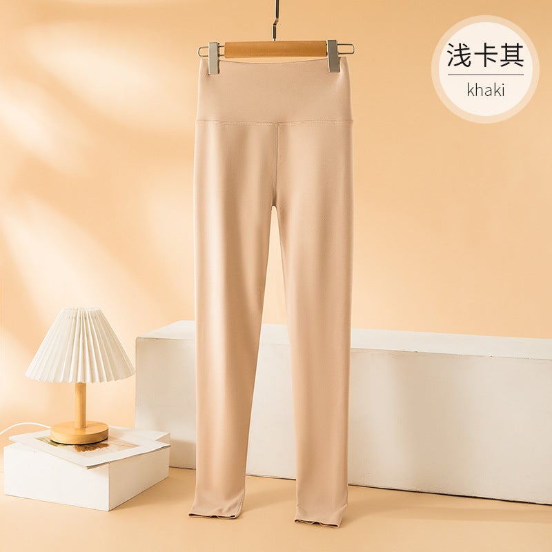 High Waist Seamless Slim Inner Wear Warm Leggings Solid Color Double-Sided Brushed Fleece-Lined Thickened Women'S Winter - Image 1