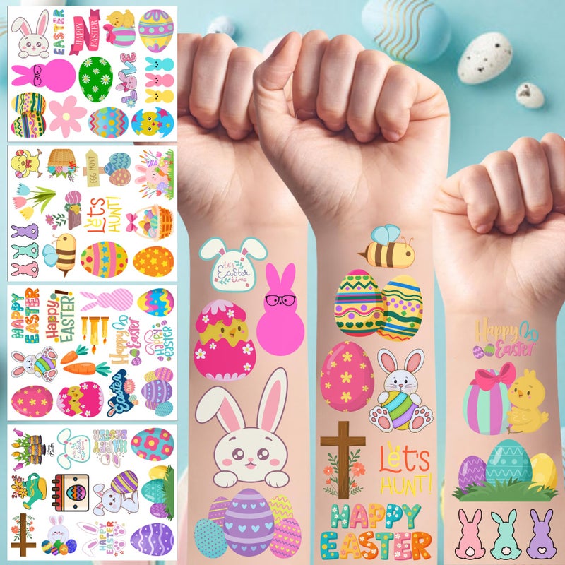 Backtopeia Easter Temporary Tattoos - Easter Party Decorations Stickers Easter Party Favors Accessories Supplies Eggs Hunt Bunny Basket Rabbit Suitable For Kids Teens Youth Adult Gift Idea 4 Sheets - 50Pcs - Image 1