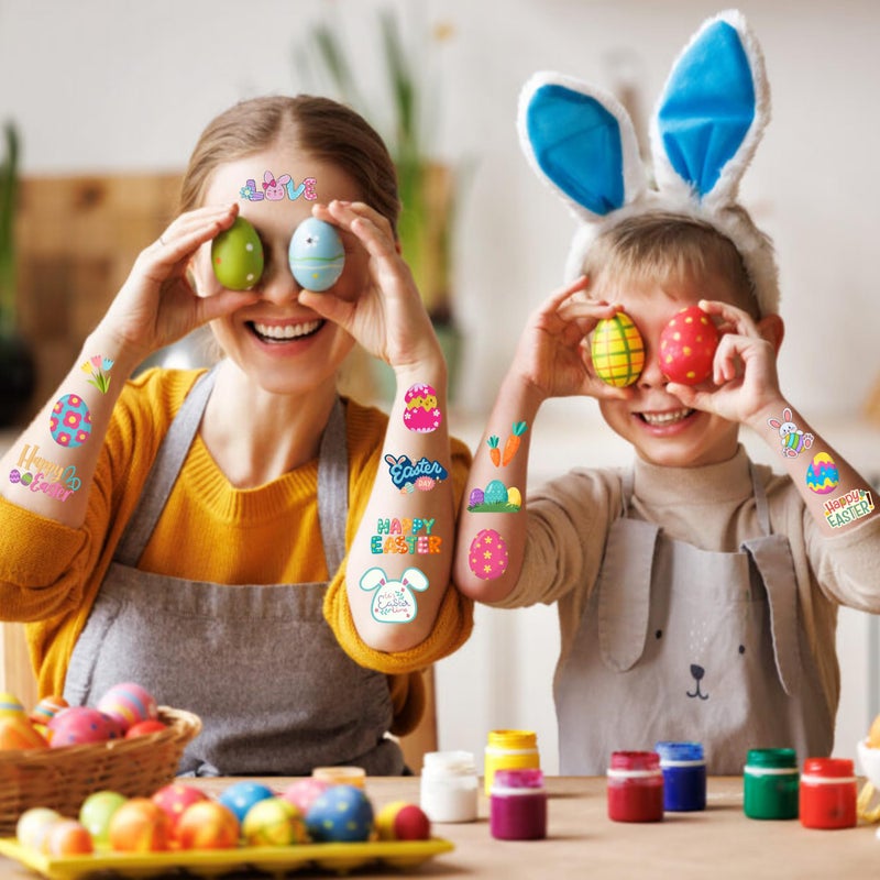 Backtopeia Easter Temporary Tattoos - Easter Party Decorations Stickers Easter Party Favors Accessories Supplies Eggs Hunt Bunny Basket Rabbit Suitable For Kids Teens Youth Adult Gift Idea 4 Sheets - 50Pcs - Image 2
