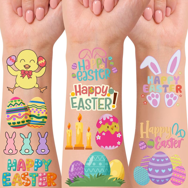 Backtopeia Easter Temporary Tattoos - Easter Party Decorations Stickers Easter Party Favors Accessories Supplies Eggs Hunt Bunny Basket Rabbit Suitable For Kids Teens Youth Adult Gift Idea 4 Sheets - 50Pcs - Image 4
