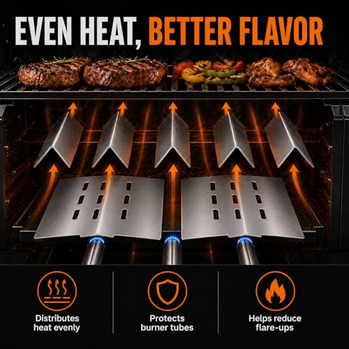 Utheer Grill Replacement Parts for Weber Genesis 300 Series, 17.5" Flavorizer Bars & Heat Deflectors Set (5 Bars + 2 Shields), Heavy-Duty Steel Burner Covers, Fits E310 E320 E330 S310 S320 S330 - Image 2