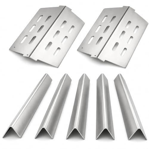 Utheer Grill Replacement Parts for Weber Genesis 300 Series, 17.5" Flavorizer Bars & Heat Deflectors Set (5 Bars + 2 Shields), Heavy-Duty Steel Burner Covers, Fits E310 E320 E330 S310 S320 S330 - Image 1