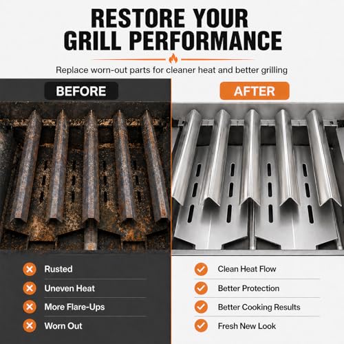 Utheer Grill Replacement Parts for Weber Genesis 300 Series, 17.5" Flavorizer Bars & Heat Deflectors Set (5 Bars + 2 Shields), Heavy-Duty Steel Burner Covers, Fits E310 E320 E330 S310 S320 S330 - Image 3
