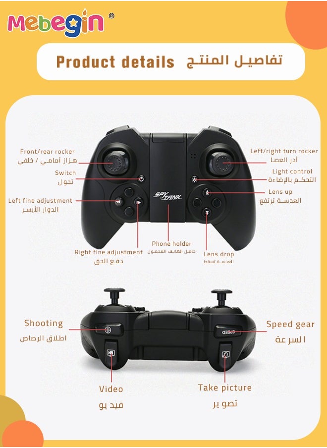 Remote Control Car Toy with 720p HD Adjustable Camera and Light, 2.4Ghz Radio Control Drift Race Car, RC Stunt Car with Multiple Speed Thresholds, Suitable for Various Roads, Ideal Gift for Kids, 9.5*13*11cm