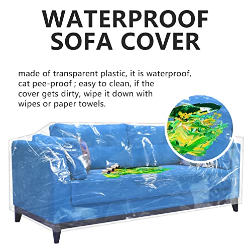 Wokire Plastic Loveseat Cover - 84" W x 40" D x 36" RH x 18" FH - Heavy Duty Vinyl, Waterproof, Slipover - Protects Pets Scratches - Image 4