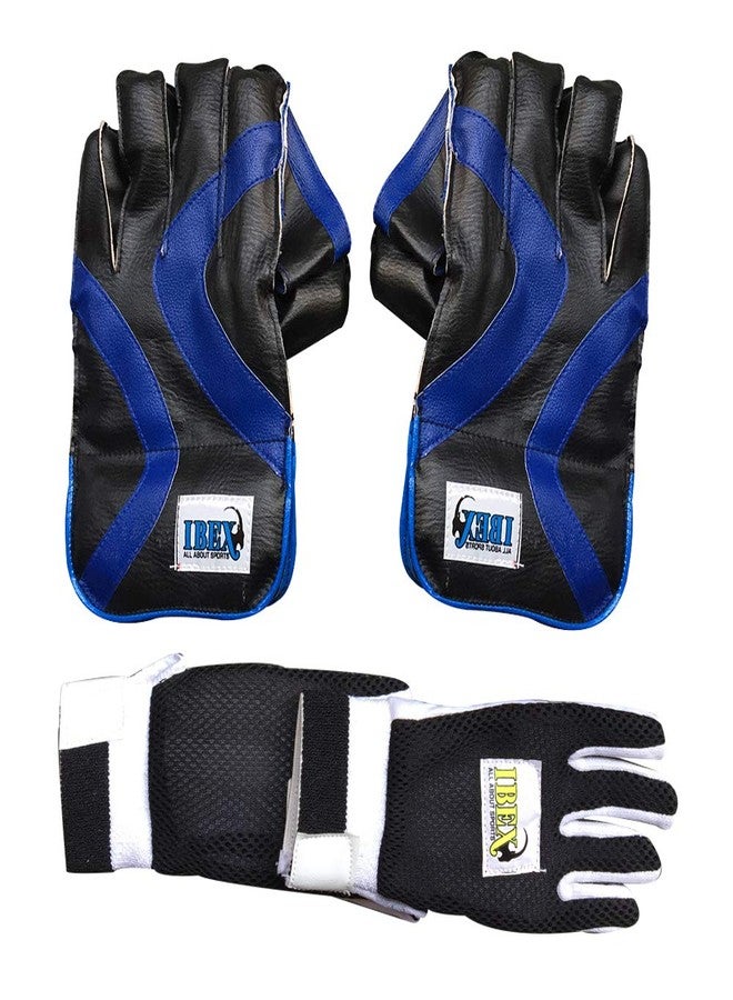 JetFire Ibex College Wicket Keeping Gloves Combo with Black Inner Gloves Wicket Keeping Gloves (Men, Blue, Black) - Image 1