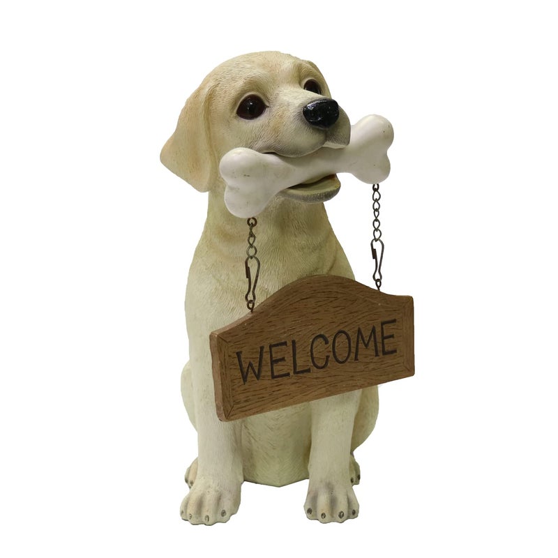 Nature's Mark Labrador Retriever Dog Puppy Statue with Reversible Welcome Sign and Go Away Sign Resin Garden Decor 12" H - Image 2