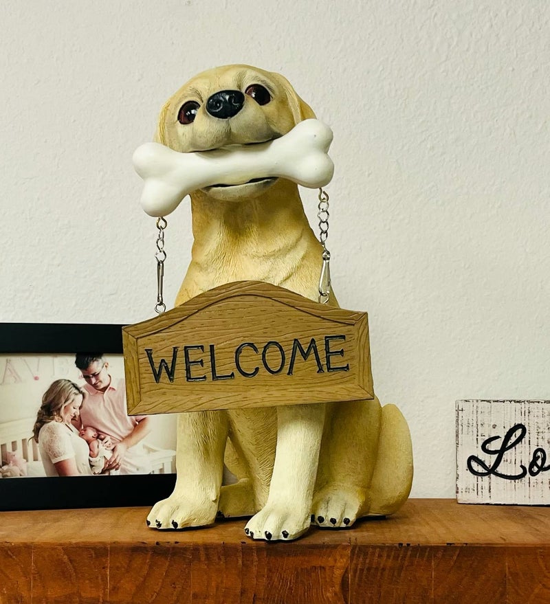 Nature's Mark Labrador Retriever Dog Puppy Statue with Reversible Welcome Sign and Go Away Sign Resin Garden Decor 12" H - Image 4