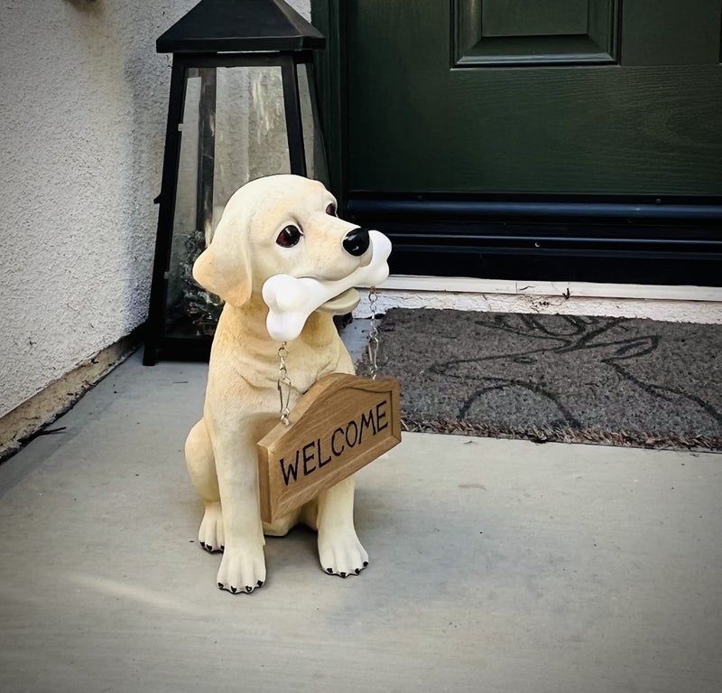 Nature's Mark Labrador Retriever Dog Puppy Statue with Reversible Welcome Sign and Go Away Sign Resin Garden Decor 12" H - Image 5