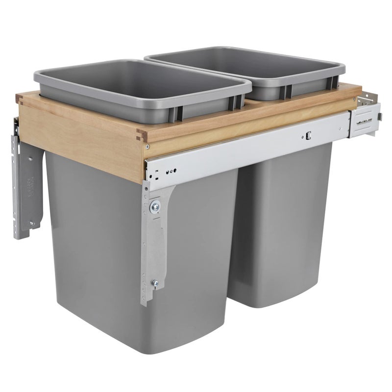 Rev-A-Shelf RevAShelf Double Pullout Under Cabinet Trash Can wSoftClose 35 Qt Garbage Bin for 15 x 15 Face Frame Silver 4WCTM18BBSCDM2 