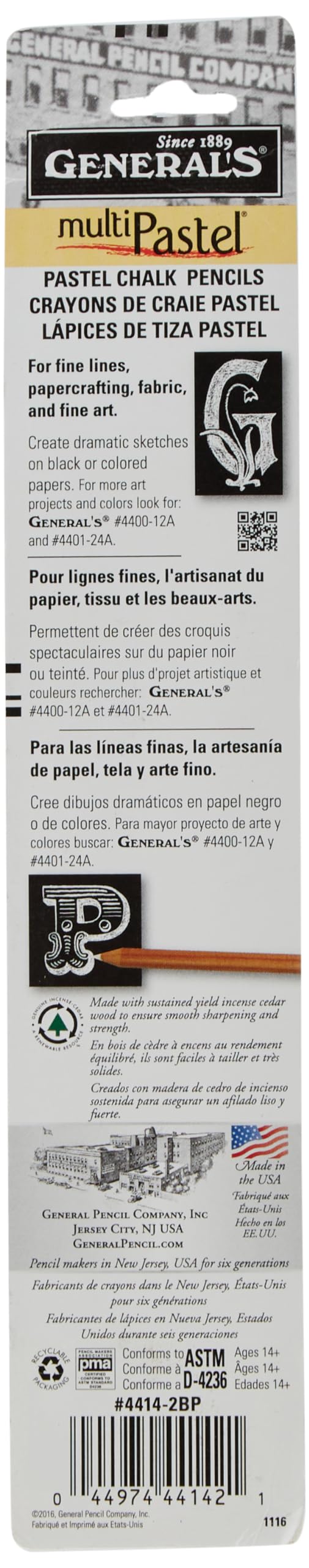 General's General Pencil 2 Piece Multi-Pastel Chalk Pencils, White - Image 3