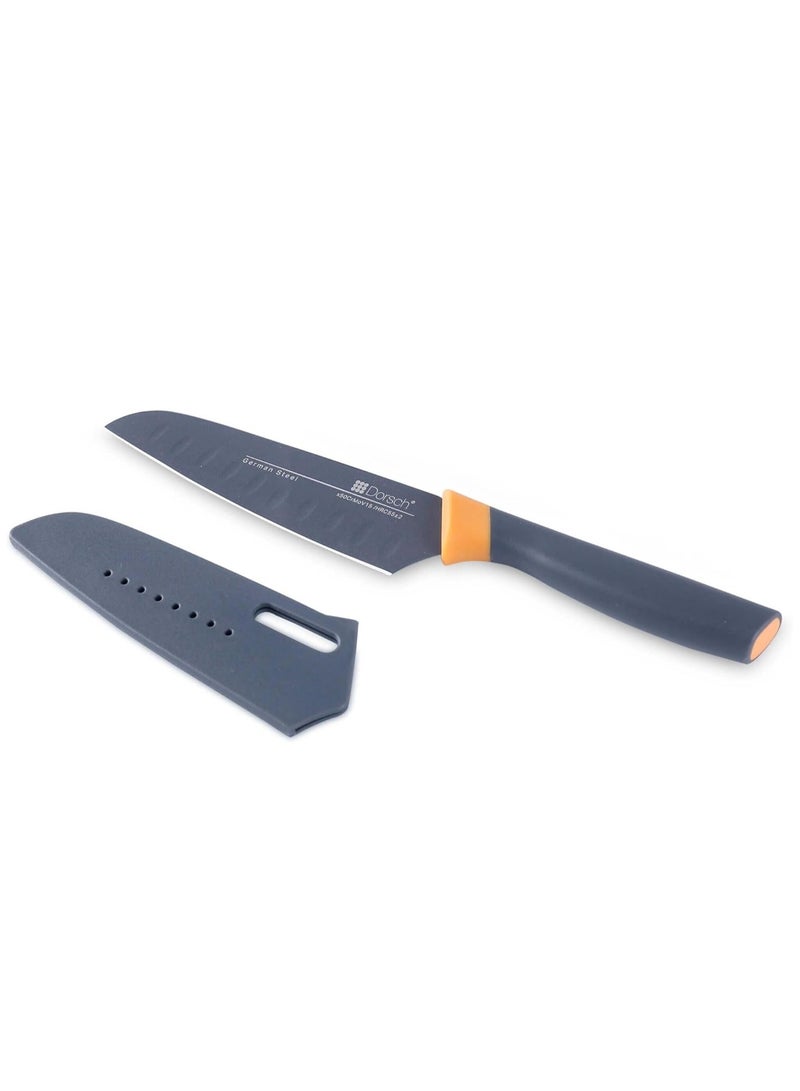 Dorsch Danish Design 5-Inch Santoku Knife | Japanese Stainless Steel Blade | Ultra-Sharp Hollow Edge for Precision Cutting | Protective Sheath Included | Rust-Resistant Non-Stick Coating | Ergonomic Handle for Comfort | Professional Chef's Kitchen Tool - Image 5