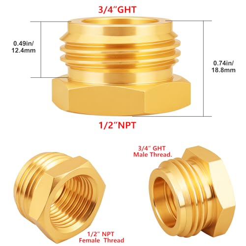YELUN Brass Pipe to Garden Hose Adapter Connect 34 GHT male x 12 NPT Female Connector GHT to NPT Adapter Brass Fitting10PCS - Image 3