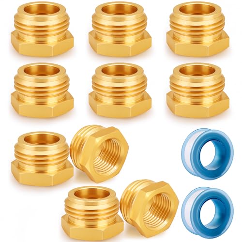 YELUN Brass Pipe to Garden Hose Adapter Connect 34 GHT male x 12 NPT Female Connector GHT to NPT Adapter Brass Fitting10PCS - Image 1