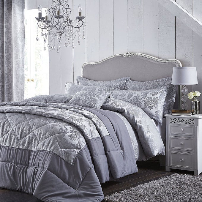DAMASK JACQUARD 240X260CM BEDSPREAD SILVER GREY