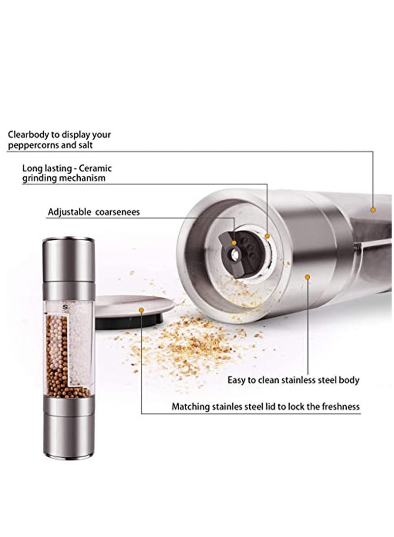 Captaintech 2 in 1 Manual Salt Pepper Grinder, 2Pack Sichuan Pepper Black Pepper White Pepper Mills, Double End Seasoning Grinding Millers for Rose Salt Sea Salt Coarse Salt, Stainless Steel Kitchen Tools - Image 2