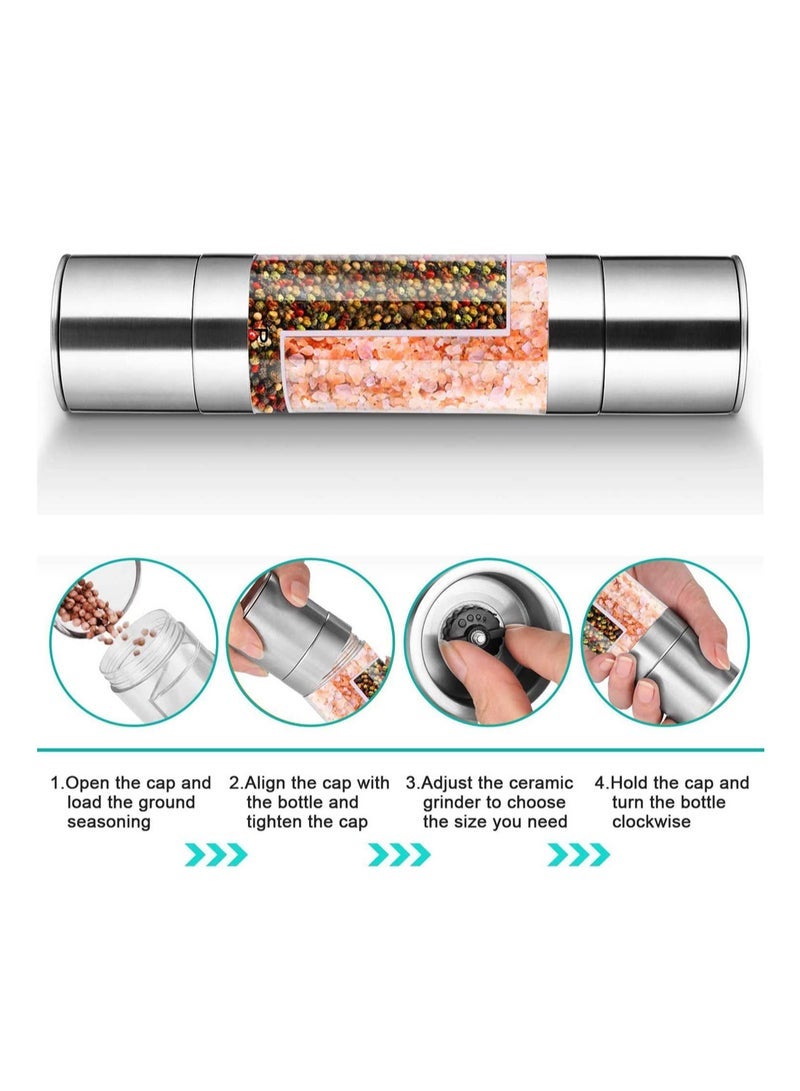 Captaintech 2 in 1 Manual Salt Pepper Grinder, 2Pack Sichuan Pepper Black Pepper White Pepper Mills, Double End Seasoning Grinding Millers for Rose Salt Sea Salt Coarse Salt, Stainless Steel Kitchen Tools - Image 5