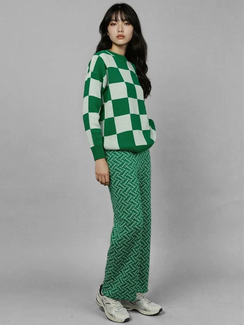 MY FASHION Green MY FASHION Patterned Pull-On Knit Pants with Elastic Waist for Women | Best Price UAE