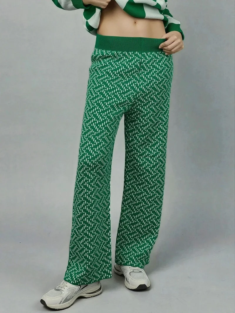 MY FASHION Patterned Pull-On Knit Pants with Elastic Waist