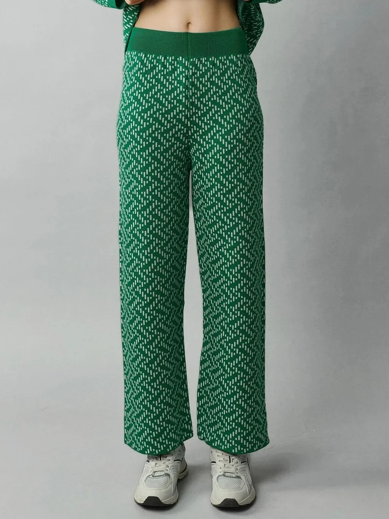 MY FASHION Green MY FASHION Patterned Pull-On Knit Pants with Elastic Waist for Women | Best Price UAE