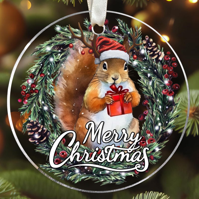 SUCHAGIFT Squirrel Ornament - Squirrel Christmas Ornaments  Squirrel Ornaments for Christmas Tree - Xmas Squirrel Gifts  Animal Lover Gifts - Gifts for Squirrel Lover - Acrylic Christmas Ornaments 2024 - Image 1