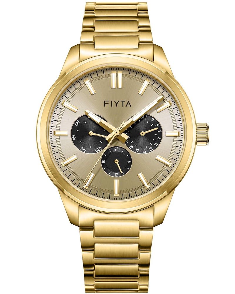 FIYTA Mens Quartz Watch Gold Watch Stainless Steel Strap - Image 2