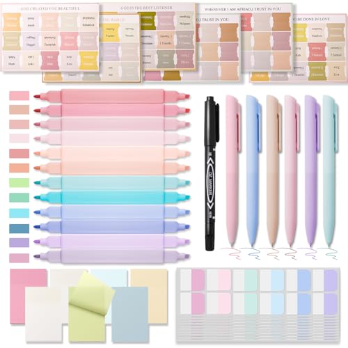 XKDOUS 42 Pcs Bible Study Supplies Journaling Kit for Women, Bible Study Kit Includes Highlighters, Pens, Tabs, Sticky Notes & More for Journaling. Great for Note-Taking, Enhancing Scripture Study - Image 1
