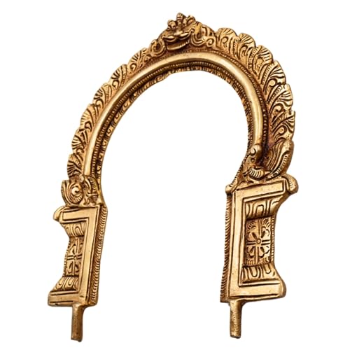 Bhunes Brass Prabhavali Tiruvachi Thiruvasi Arch Frame Prabhamandala Temple Deity Murti Stand for Vishnu Lakshmi Ganesha Shiva Krishna Idol, Gold, 9 Inch, 1 Piece - Image 4