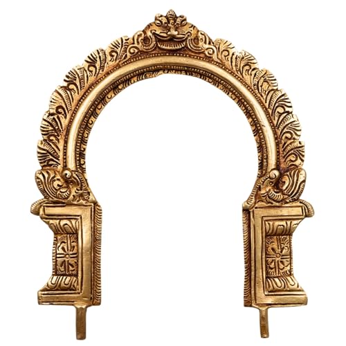 Bhunes Brass Prabhavali Tiruvachi Thiruvasi Arch Frame Prabhamandala Temple Deity Murti Stand for Vishnu Lakshmi Ganesha Shiva Krishna Idol, Gold, 9 Inch, 1 Piece - Image 2
