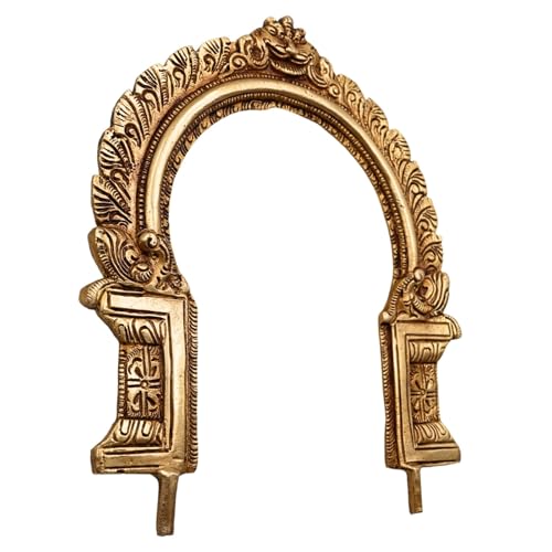 Bhunes Brass Prabhavali Tiruvachi Thiruvasi Arch Frame Prabhamandala Temple Deity Murti Stand for Vishnu Lakshmi Ganesha Shiva Krishna Idol, Gold, 9 Inch, 1 Piece - Image 3