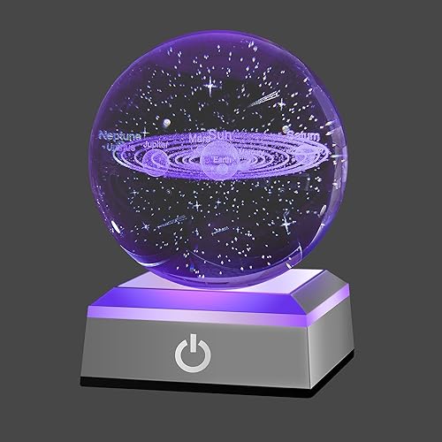 hochance 3D Solar System Crystal Ball Nightlight Multicolor Decolamp for Science Astronomy Space,for Boyfriends Husband Him,Presents for Fathers Kids Boys Birthday - Image 1