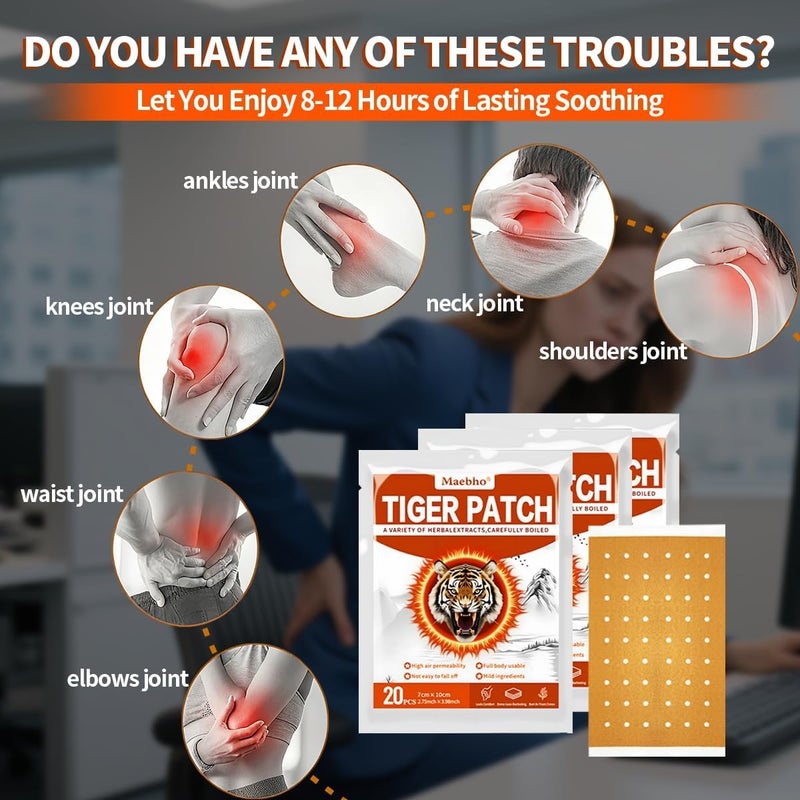 Maebho 60PCS Chinese Tiger Patches,Tiger Back Patch, Ultra Strength Capsicum Heat Patches for Muscle Joint Shoulder Neck Knee Back (3 Packs 20 Each) - Image 3
