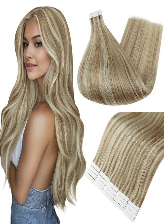 Fshine Full Shine Human Hair Extensions Tape Ins 22 Inch Color 16 Light Golden Blonde Highlighted 22 Blonde Tape in Hair Extensions Natural Remy Hair 20Pcs 50Grams Tape Extensions Human Hair - Image 1