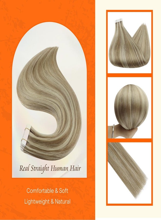 Fshine Full Shine Human Hair Extensions Tape Ins 22 Inch Color 16 Light Golden Blonde Highlighted 22 Blonde Tape in Hair Extensions Natural Remy Hair 20Pcs 50Grams Tape Extensions Human Hair - Image 2