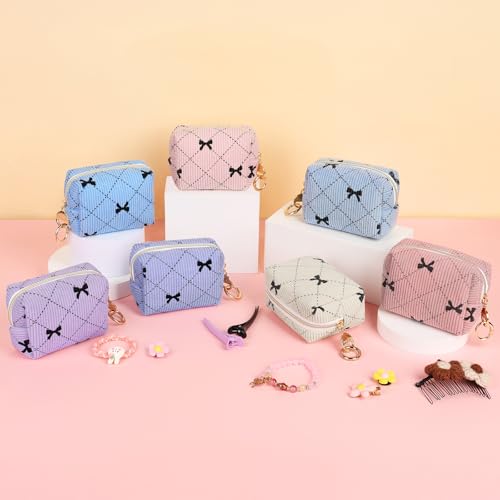 Playexen Mini Makeup Bag, Corduroy Small Cosmetic Bag for Purse with Ring Buckle, Bow Tie Travel Makeup Pouch for Lipsticks, Chapsticks, Coin, Earphone, Credit Card (Beige) - Image 5