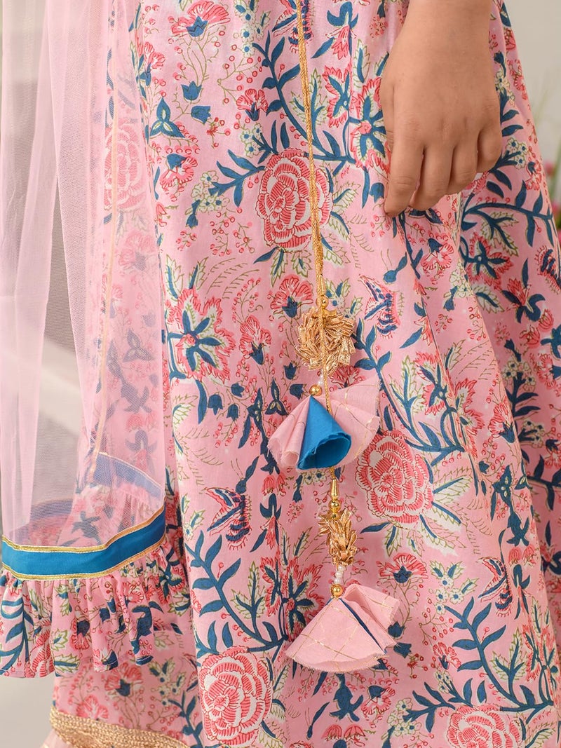 Pspeaches Girl's Cotton Readymade Lehenga Choli (L-Pinkbluejaal_Pink_6-7Y) - Image 3