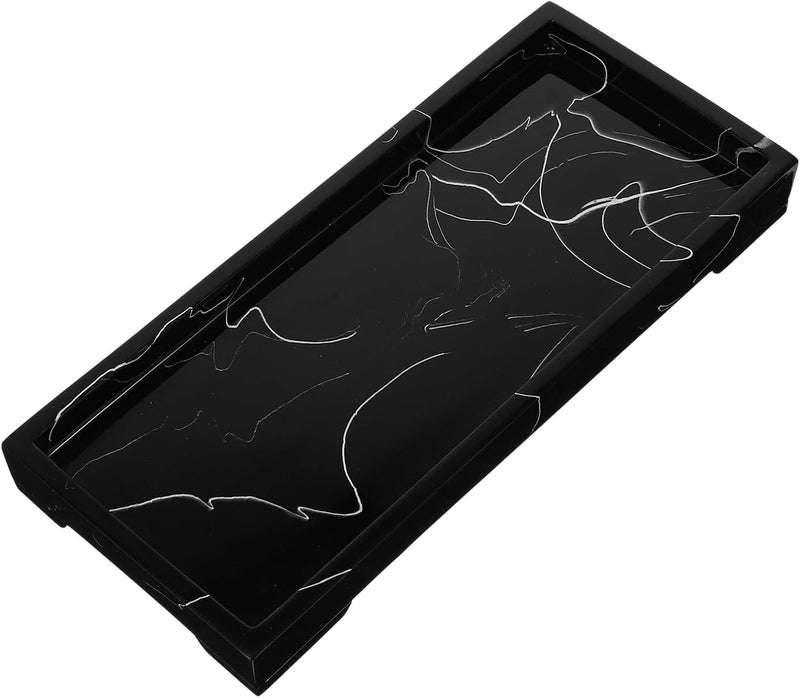 IMIKEYA Bathroom Marble Resin Storage Tray Black for Toiletries Cosmetics Organizer Vanity Plate Holder for Home and Hotel Bathroom Accessories - Image 1