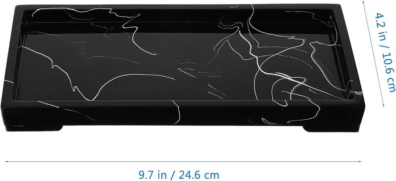 IMIKEYA Bathroom Marble Resin Storage Tray Black for Toiletries Cosmetics Organizer Vanity Plate Holder for Home and Hotel Bathroom Accessories - Image 2