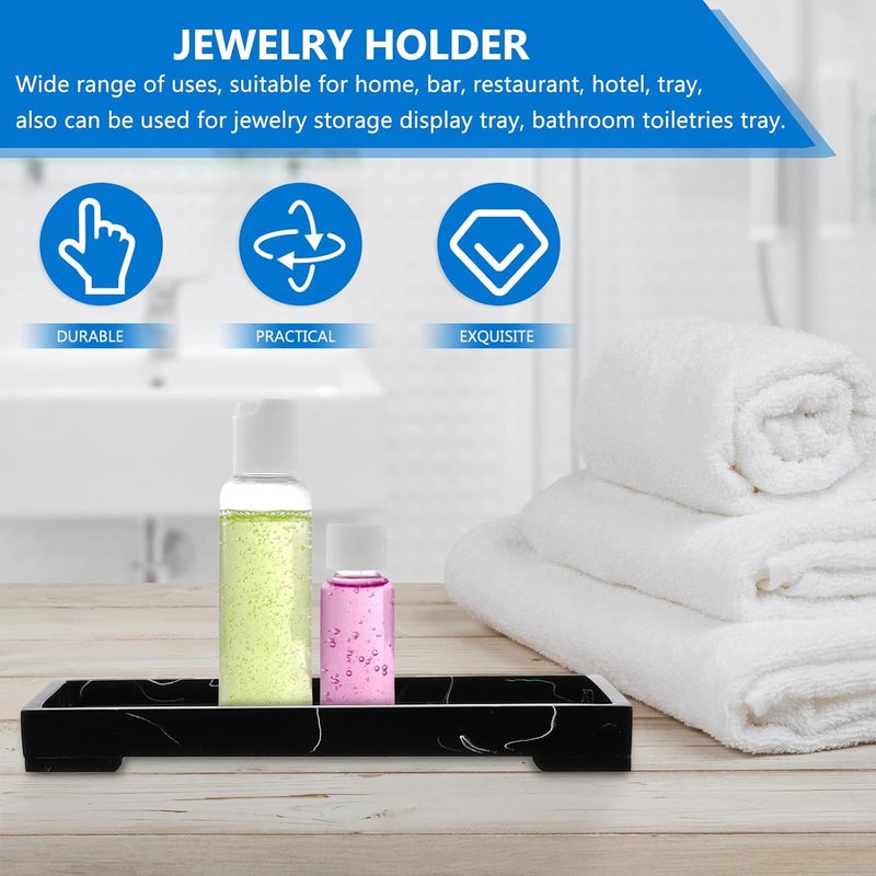 IMIKEYA Bathroom Marble Resin Storage Tray Black for Toiletries Cosmetics Organizer Vanity Plate Holder for Home and Hotel Bathroom Accessories - Image 4