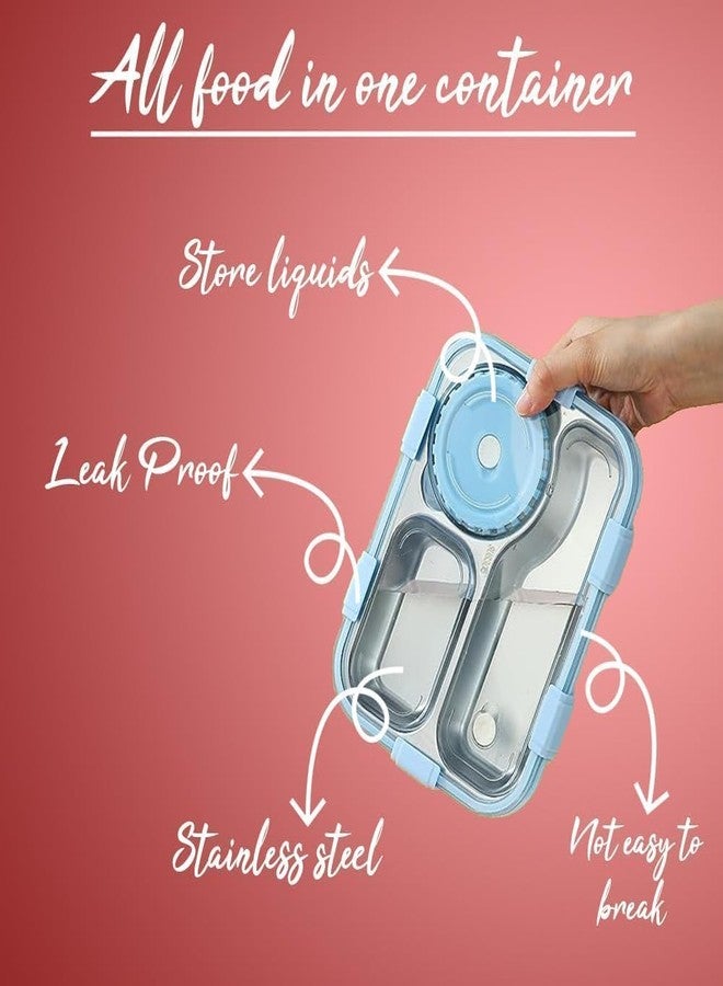 LEDHOLYT Stainless Steel Insulated Lunch Box with 3 Compartments, Spoon Fork and Chopsticks Set-BPA Free Food Storage Tiffin Box for Kids and Adults-School Office Travel Lunch Container (Blue) - Image 3