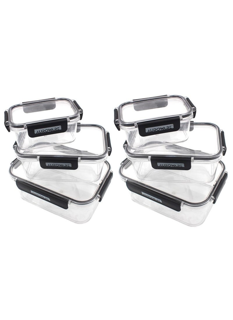 Auroware - Auroware 6 Piece Storage Sealed Crisper Container with Leak proof Lid 500ml 1 Liter 2 Liter kitchen Organization Transparent BPA Free Airtight Stain Shatter Resistance - Image 1