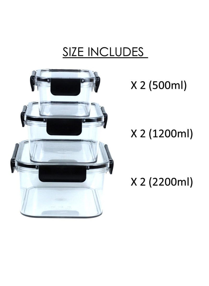 Auroware - Auroware 6 Piece Storage Sealed Crisper Container with Leak proof Lid 500ml 1 Liter 2 Liter kitchen Organization Transparent BPA Free Airtight Stain Shatter Resistance - Image 1