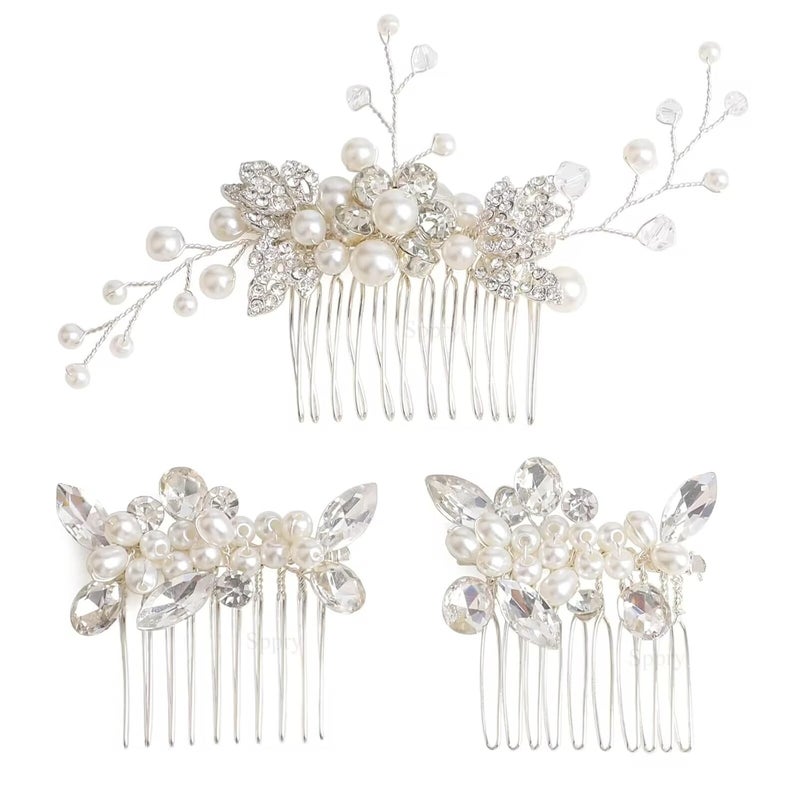 Bridal Hair Comb  Bendable Pearl Crystal Hair Accessory for Women at Wedding Silver