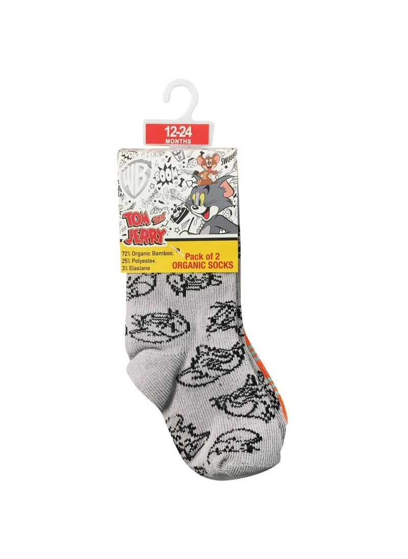 Tom & Jerry Tom & Jerry Bamboo Cotton Sock Printed Pack Of 2 Grey/Orange 12-24M  - Image 1