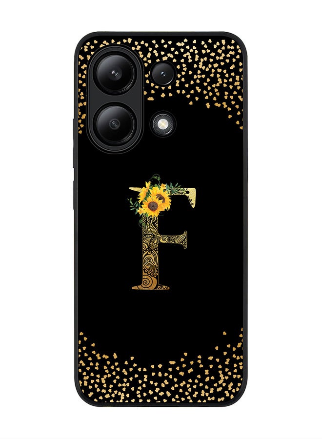 Stylizedd Rugged Black edge case for Xiaomi Redmi Note 13 4G, Cover Custom Monogram Initial Letter Mandala Floral Pattern Alphabet - F ( Black ) - Image 1