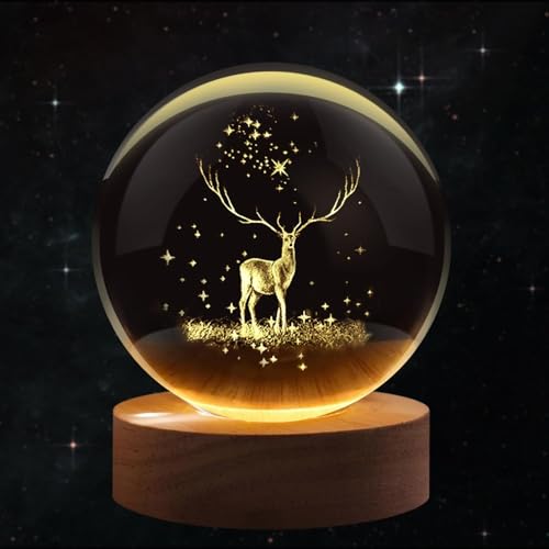 CPENSUS 3D Galaxy Crystal Ball Night Lamp,Solar System, USB Table Colorful LED Wooden Crystal Ball for Home Decoration Birthday Gift for Teens Boys and Girls (Deer) - Image 5
