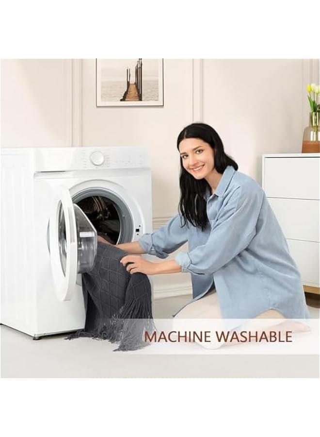 HOOKOR Knitted Throw Blankets for Couch and Bed, Soft Cozy Knit Blanket with Tassel, Off White Lightweight Decorative Blankets and Throws, Farmhouse Warm Woven Blanket,130 * 180cm (Dark gray) - Image 5