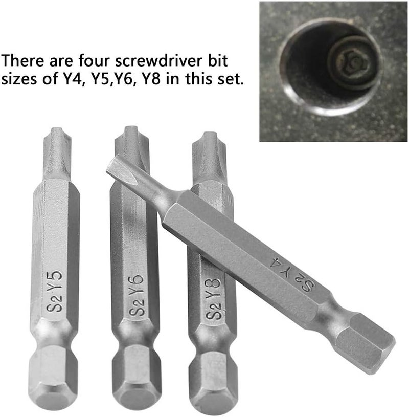 klarako Screwdriver Bits, 4Pcs Alloy Steel Triangle-Shaped Y Type 1/4 Hex Shaft Strong Magnetic Screwdriver Screw Tool Security Screwdriver Drill - Image 4